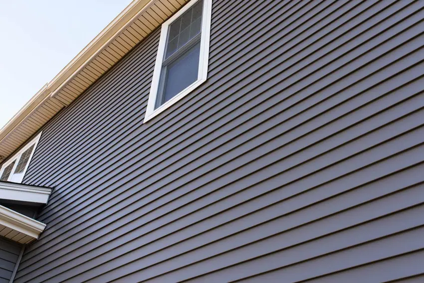 Horizontal brown vinyl siding detail